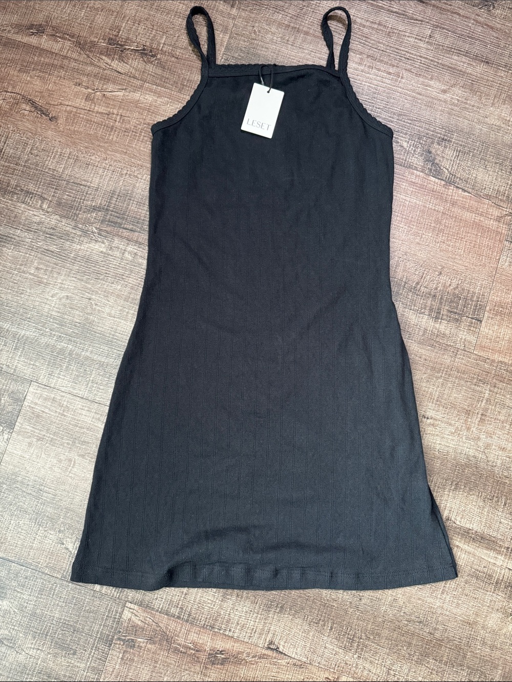 NWT LESET Pointelle square neck mini dress
